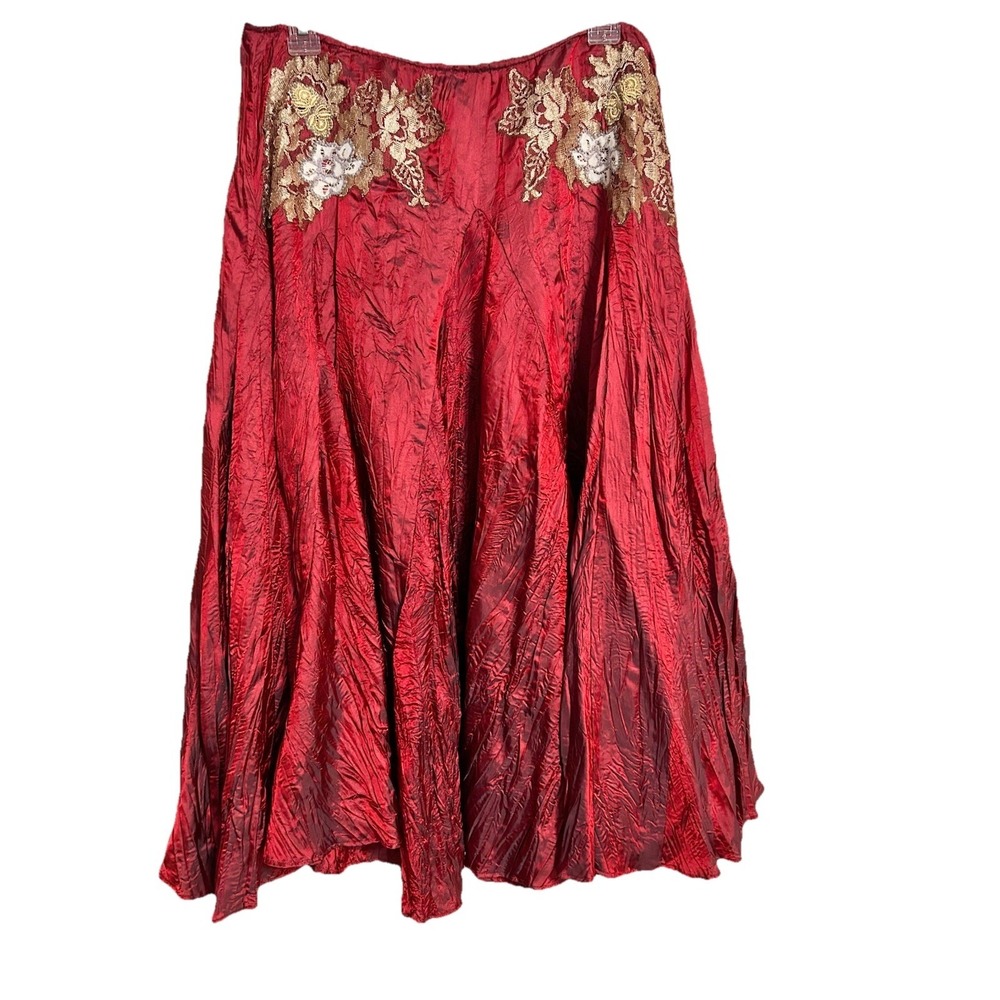 Vtg Free People Skirt Silky Crinkle Festival 90s Y2K  Fairy Grunge Red